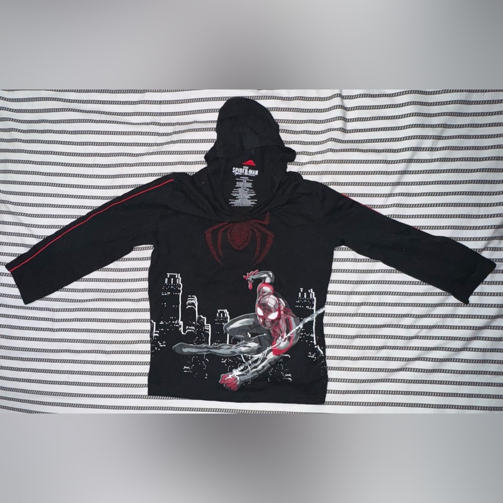 Marvel Spider Man Miles Morales Boys Long Sleeve Black Hoodie; Size Medium